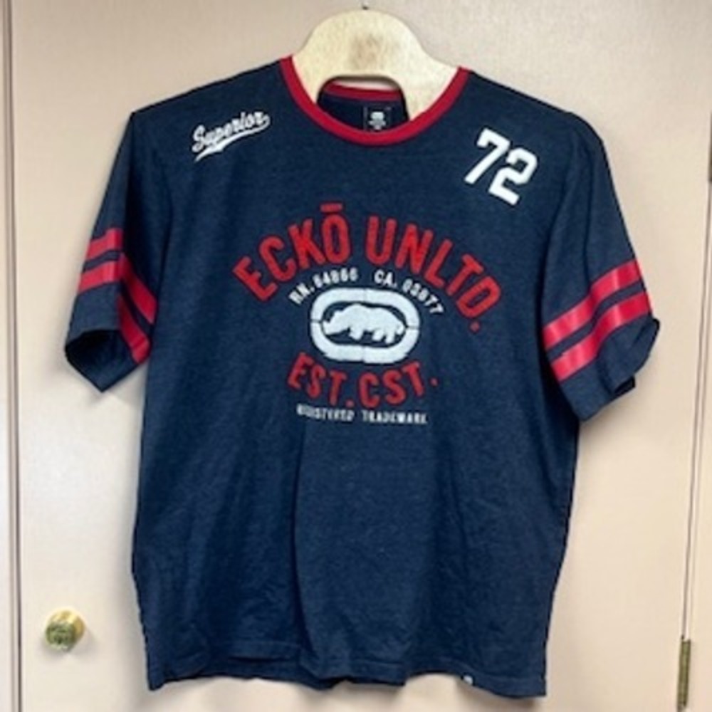 Ecko Unltd‎ Mens Navy Blue Graphic T-Shirt 3XB Big Tall Rhino Logo 72 Varsity